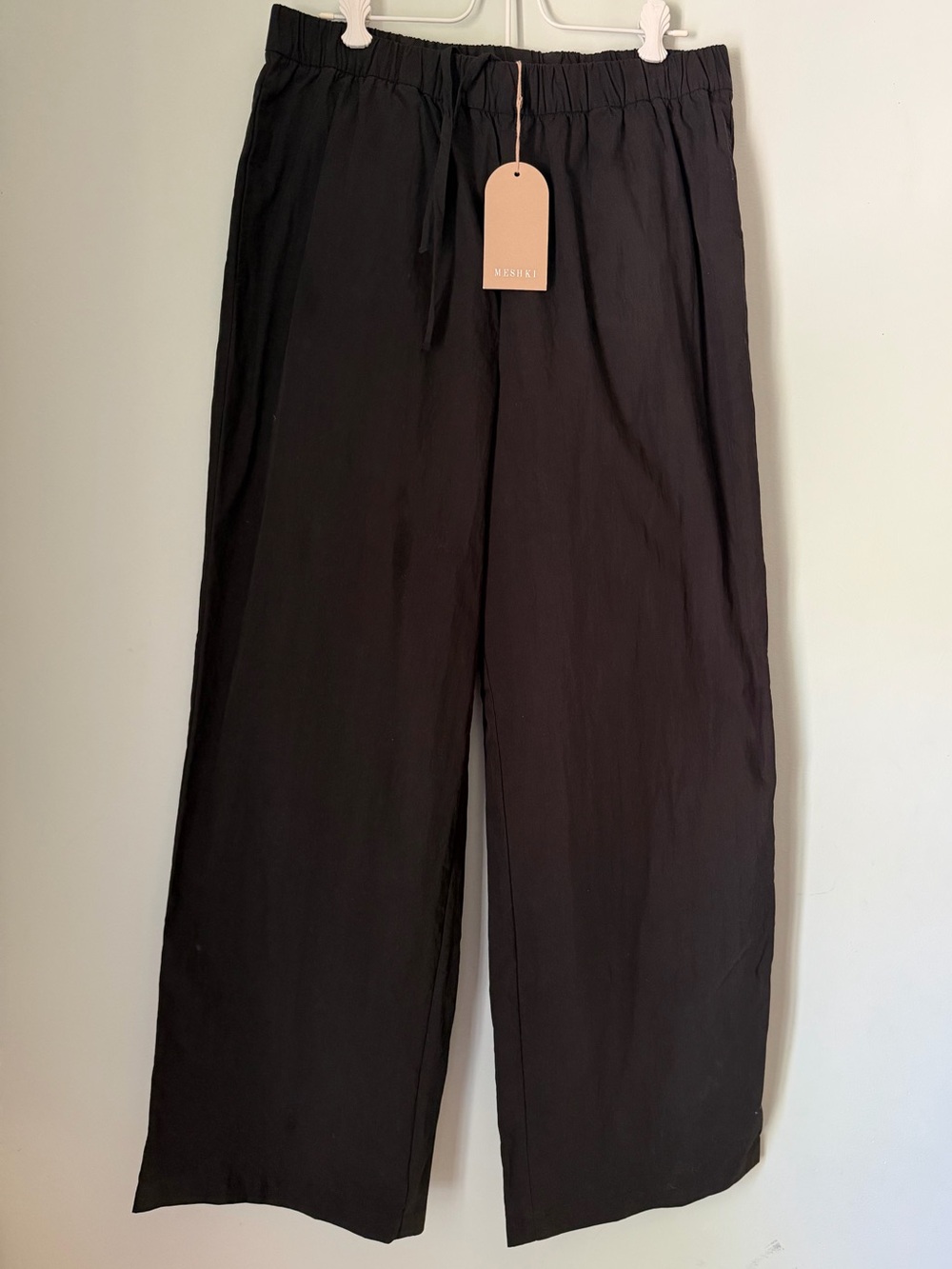 MESHKI Campbell Cotton Wide Leg Pants Black M NWT Elastic Waist Relaxed